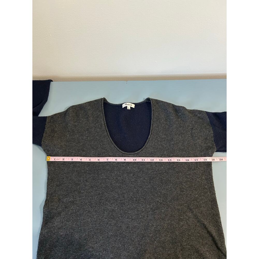 Madewell two tone knit sweater size S blue grey v neck merino wool blend - Picture 6 of 7